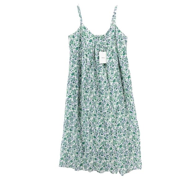 NWT XIRENA Dani Dress Leaf Floral Blue Green Midi Cotton Silk Blend Size XS - Picture 1 of 9